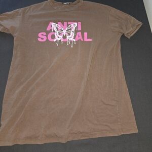 Fashion Nova Brown Top with Pink and White Graphic